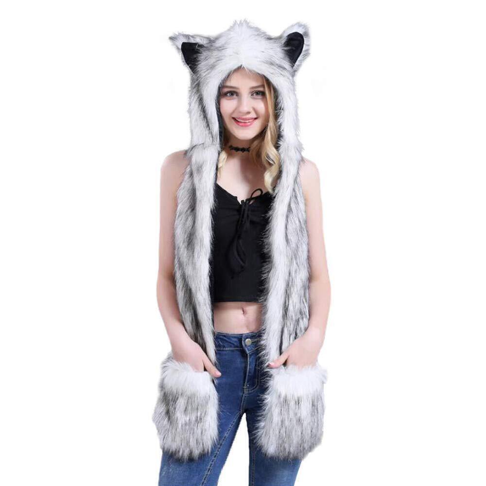 5664 Anime Spirit Animal Hood Hoods Furry Hoodie,Faux Fur Hat with Warm